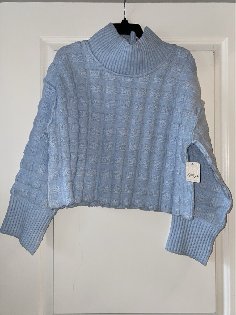 We The Free Care Sweater Women S/P  Free People Soul Searcher Mock Neck Crop Blu - Picture 5 of 9